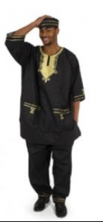 Embroidered Dashiki/Pant Set: Black